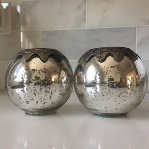 2 Small Silver Ball Mercury Glass Tea Light Votive